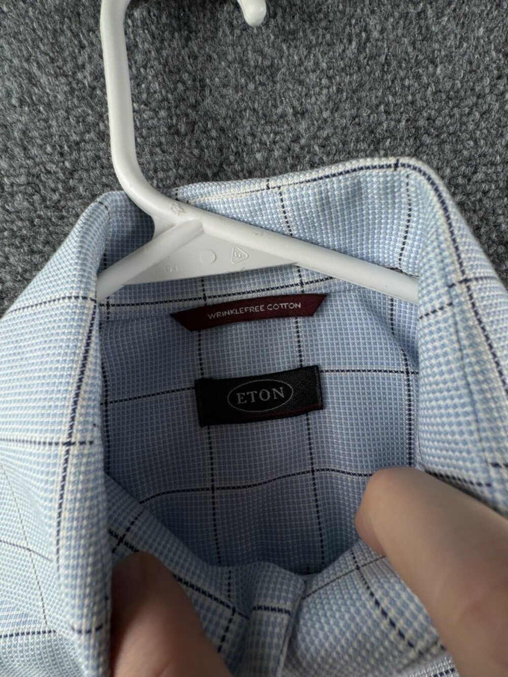 Eton Button Up Shirt Long Sleeve Men Wrinkle Free Cotton Blue Check Size 15 ** - Picture 8 of 16